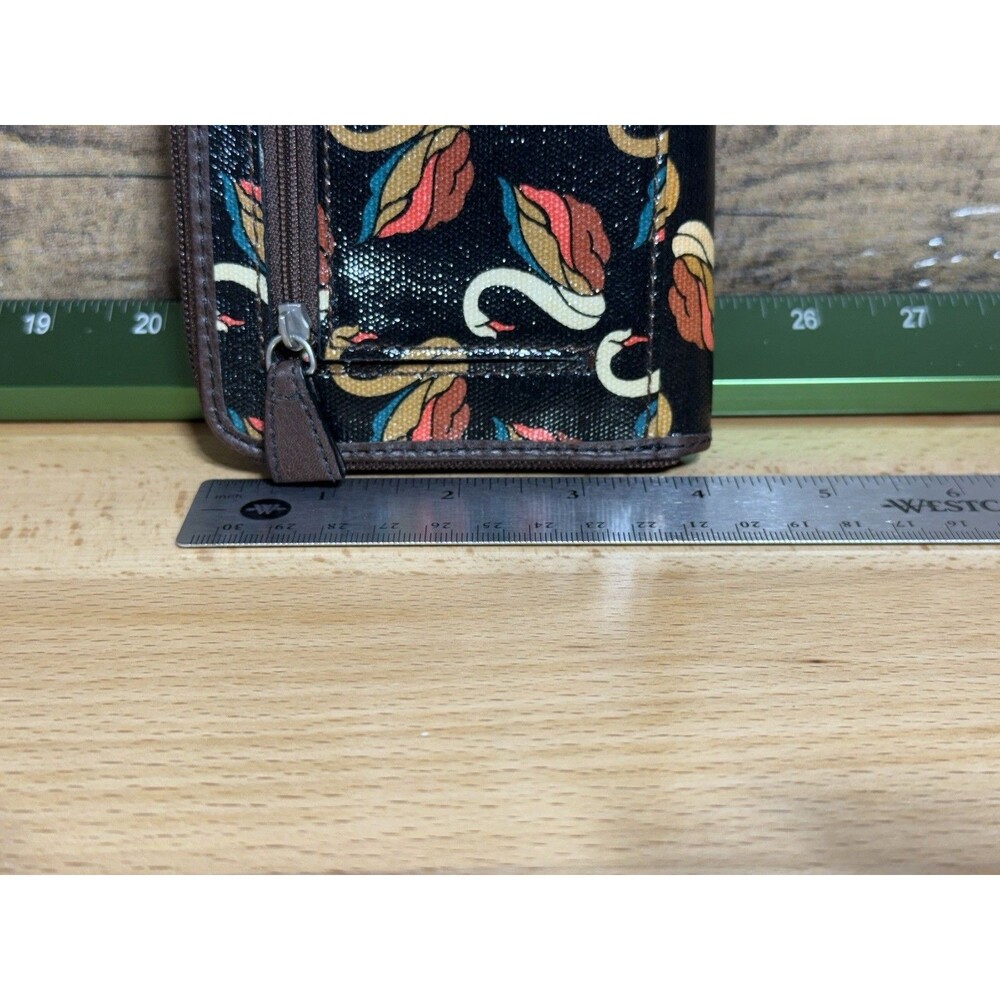 NEW Authentic Fossil Key-Per Brown/Orange Swan Print Card Wallet Fall Colors - Picture 10 of 16